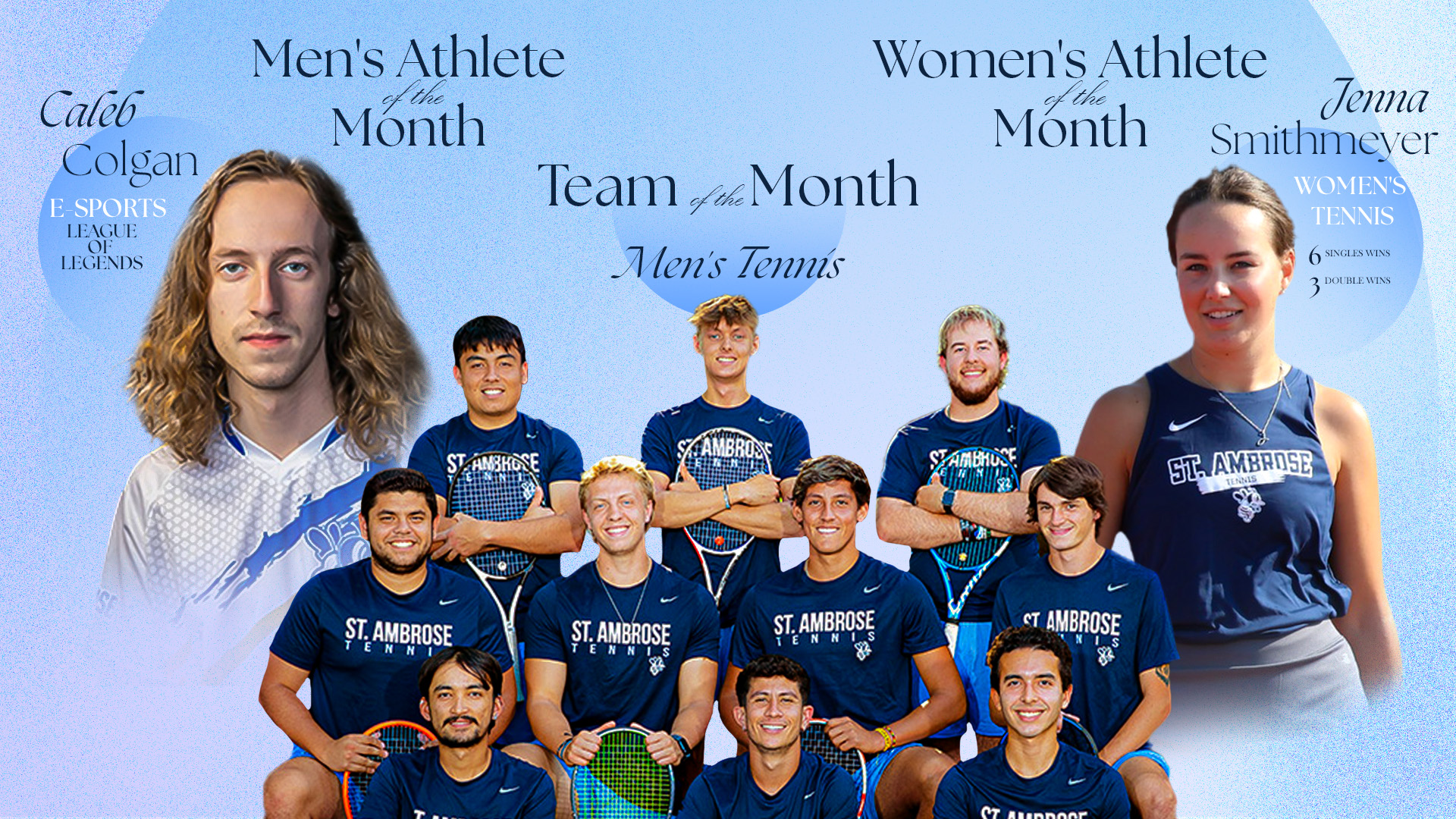 Men's Tennis grabs Team of the Month; Colgan and Smithmeyer earn Male and Female Athlete of the Month