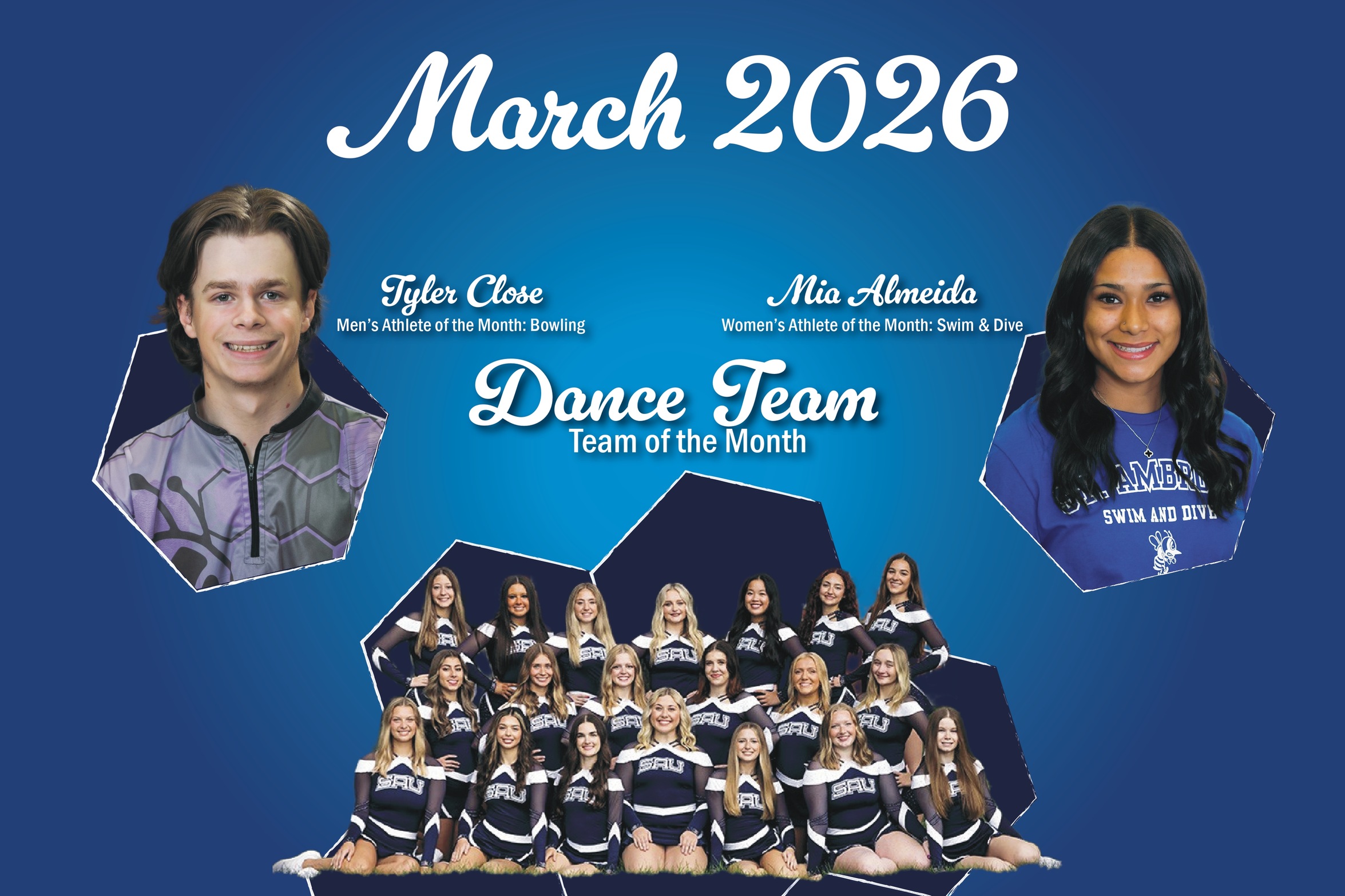 Alameida and Close named Athletes of the Month; Dance named Team of the Month