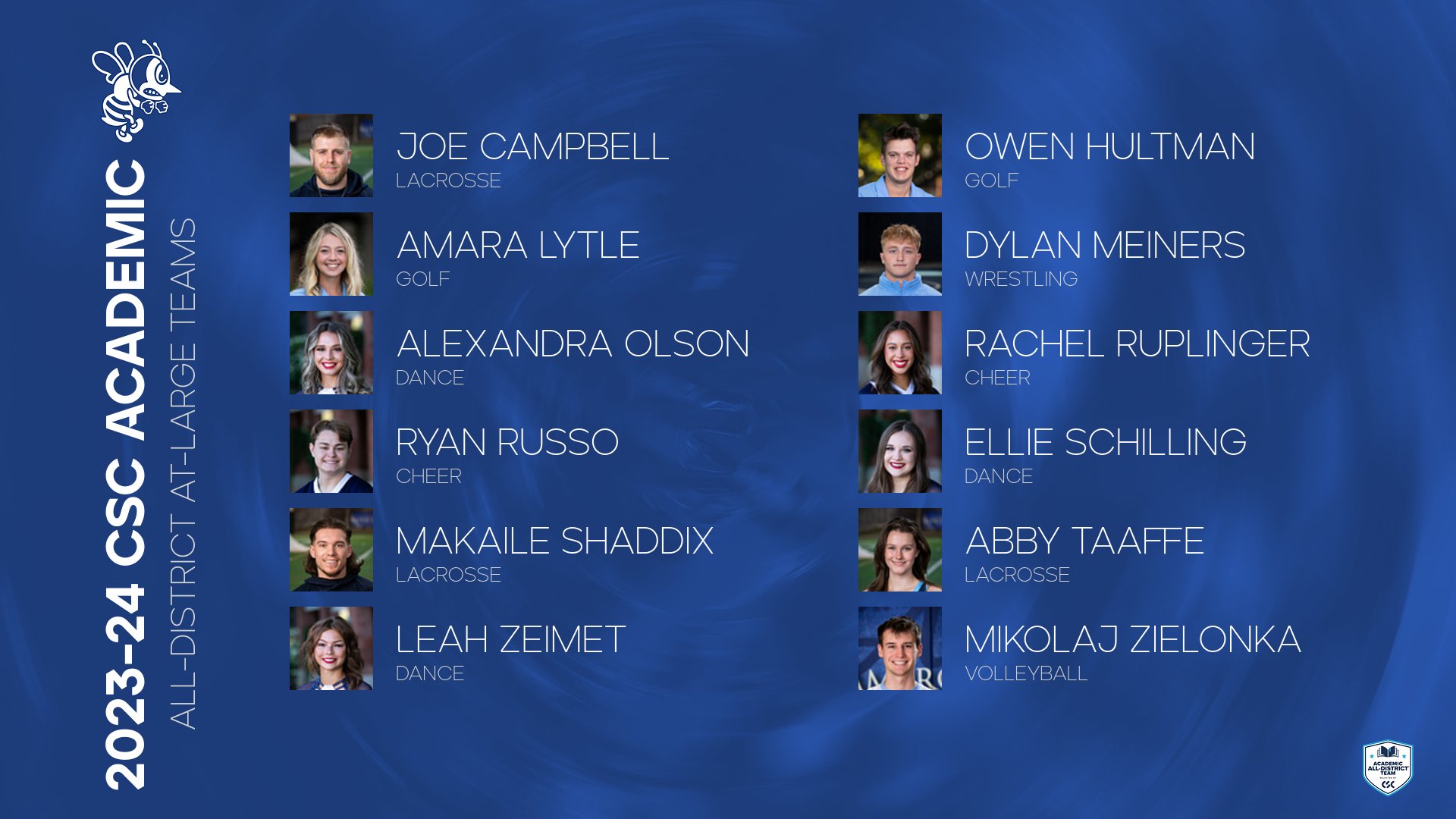 Twelve Bees named to CSC Academic All-District At-Large Teams