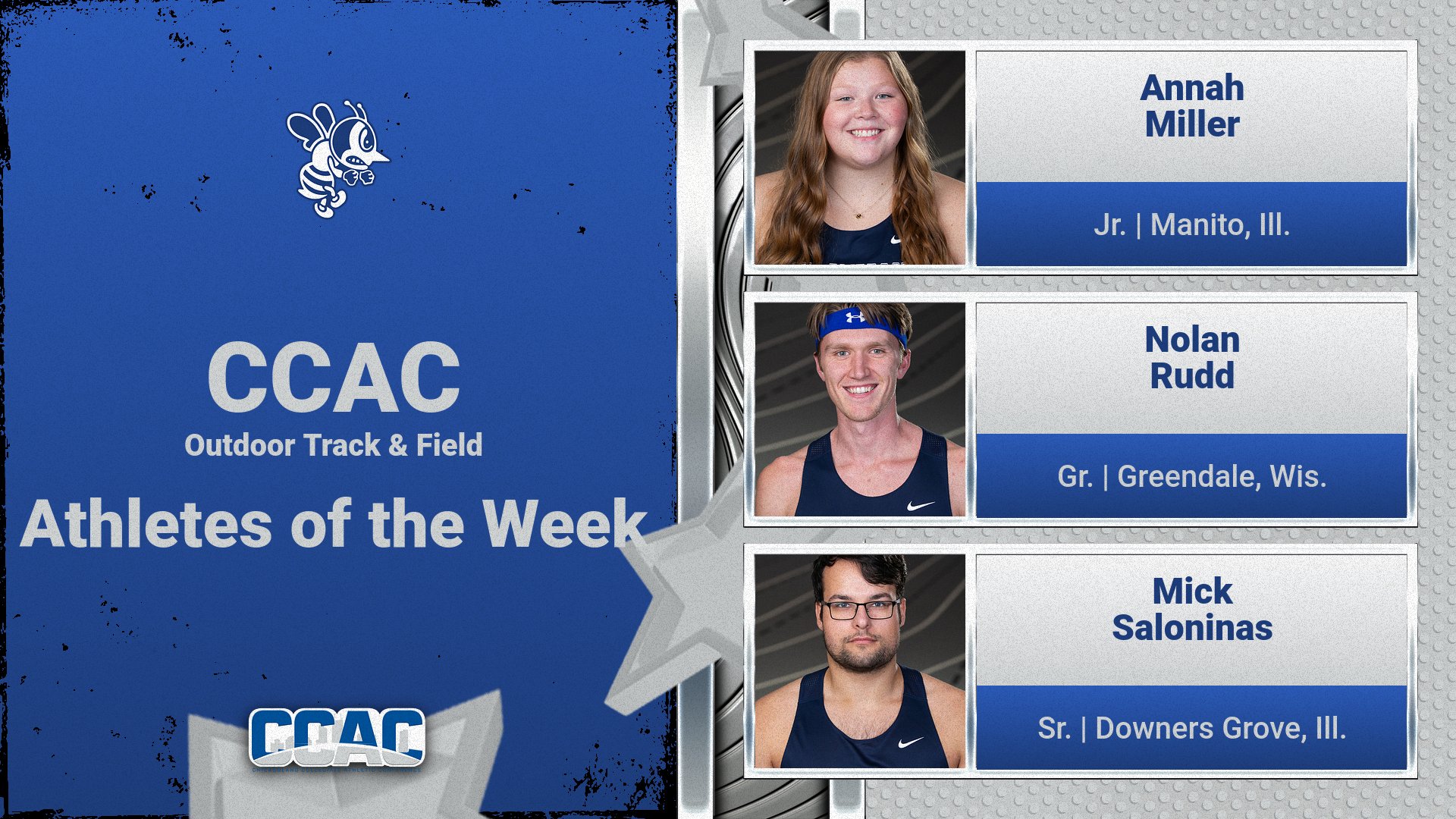 Miller, Rudd, Saloninas named CCAC Athletes of the Week
