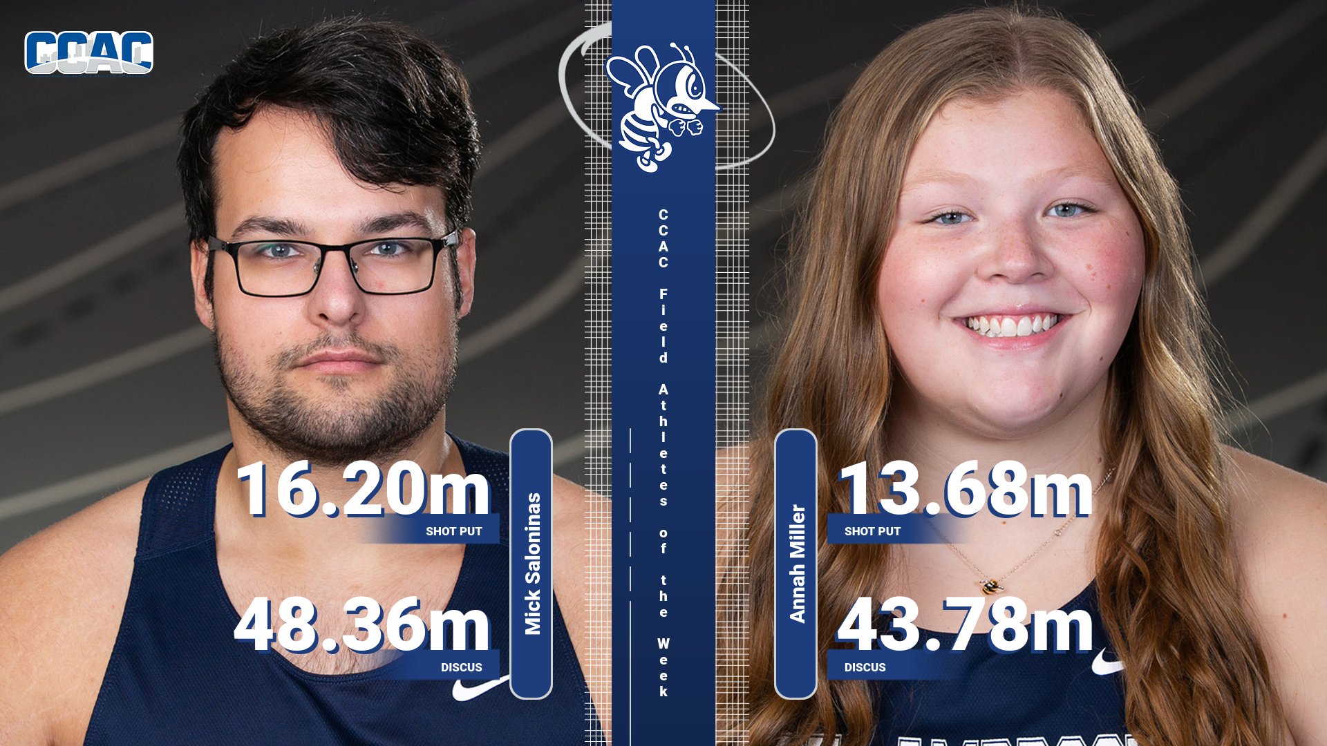 Saloninas, Miller repeat as CCAC Field Athletes of the Week