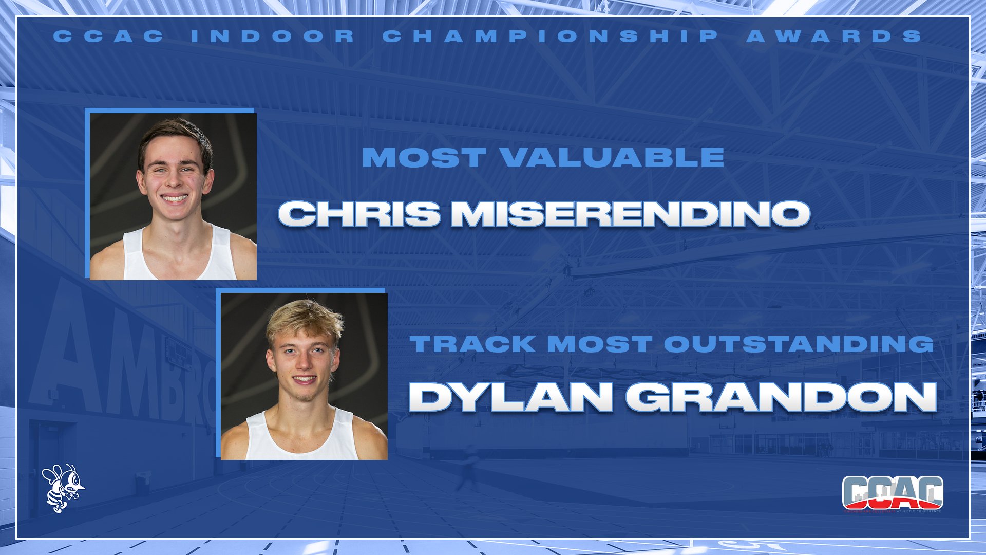 Grandon, Miserendino honored at CCAC Indoor Championships